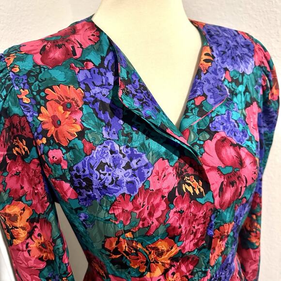 VTG Adrianna Papell 100% Silk Floral Skirt Suit Size 8 Bloomcore Career Colorful - Picture 3 of 10